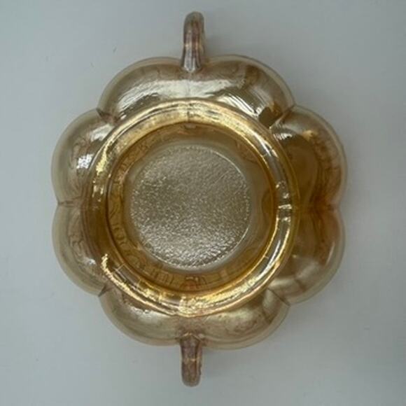 Vintage Jeannette Iridescent Aztec Rose Design Double Handle Dish Carnival - Picture 5 of 5